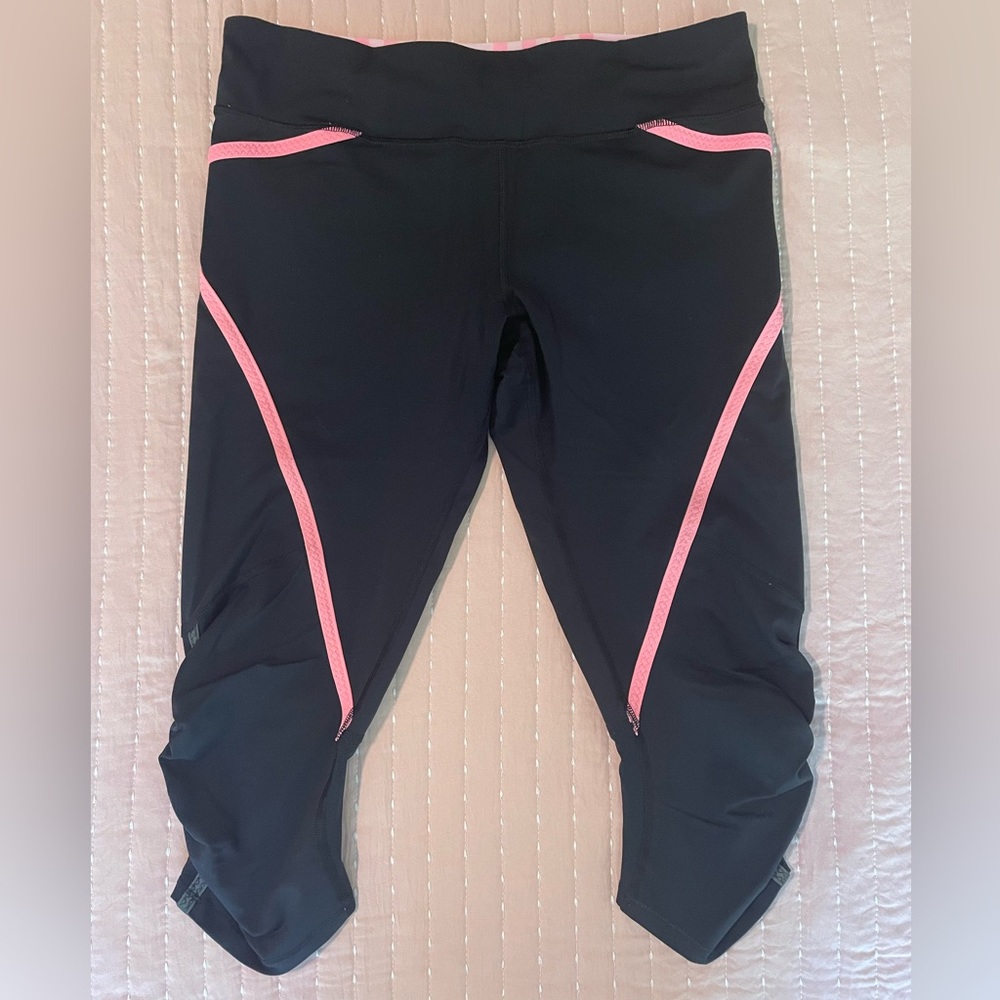 Lululemon Crops, Size 8, Black + Pink Details